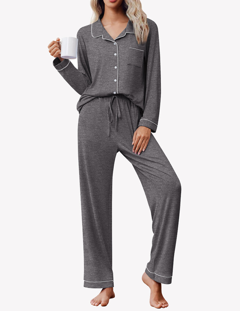 Long Sleeve Button Down Sleepwear Soft Pjs Lounge Sets