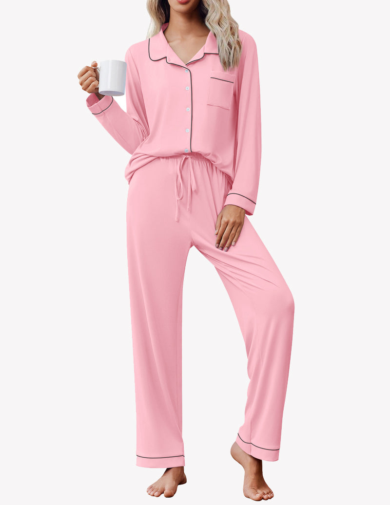 Long Sleeve Button Down Sleepwear Soft Pjs Lounge Sets