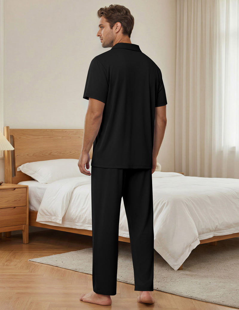 Ekouaer Mens Classic Button-Down Short Sleeve Pajamas Long Pants Set