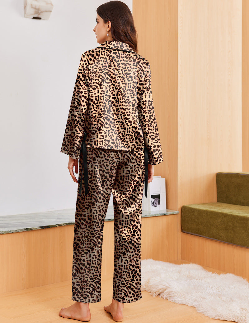 Button Down Long Satin Pajamas Set Fancy Loungewear