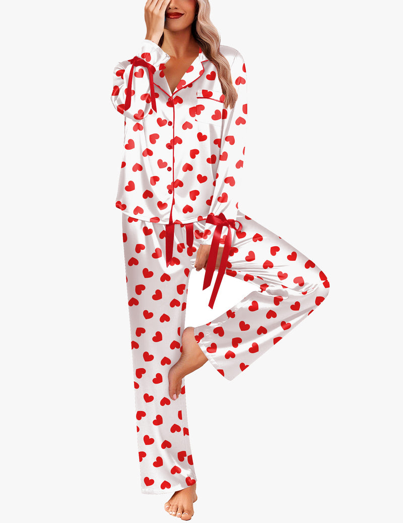 Button Down Long Satin Pajamas Set Fancy Loungewear