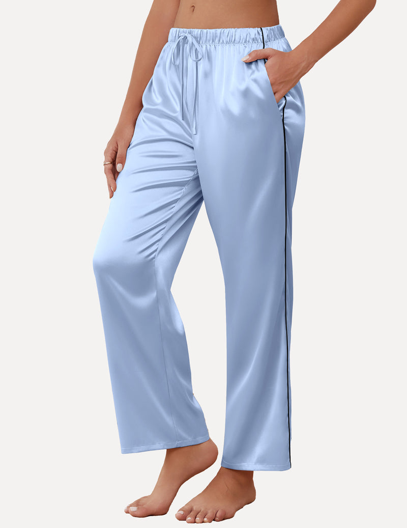 TEDDY Silk Satin Pants Drawstring Waist Wide Leg Lounge Pants