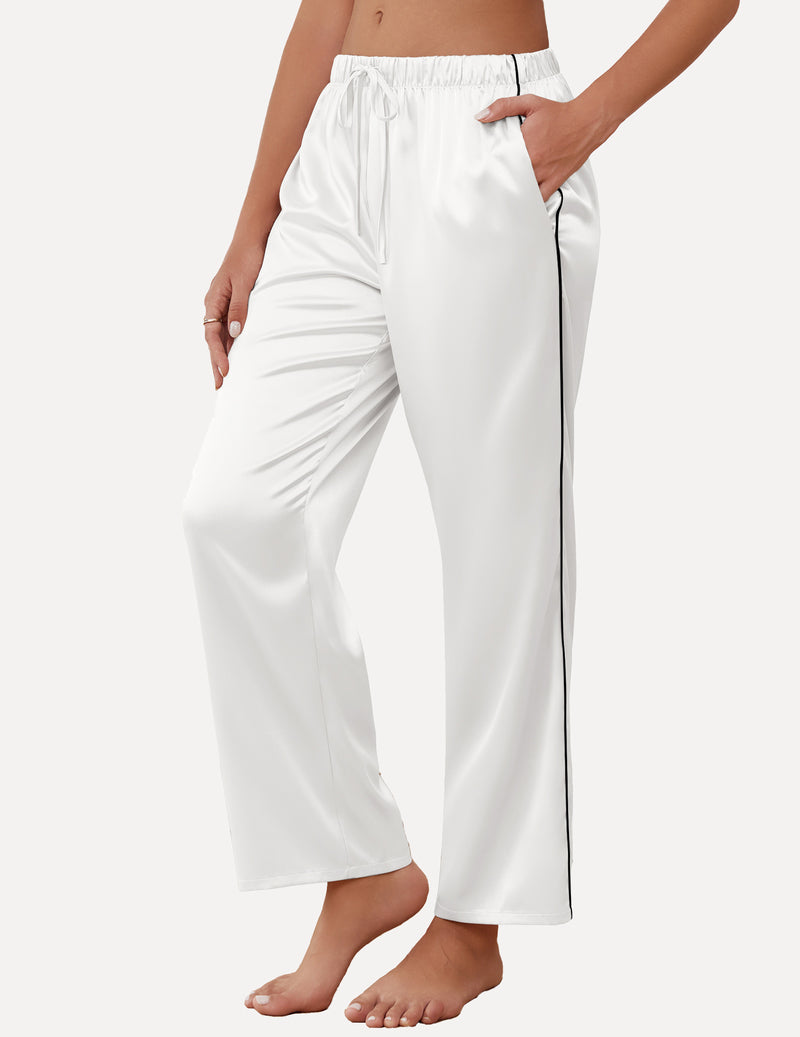 TEDDY Silk Satin Pants Drawstring Waist Wide Leg Lounge Pants