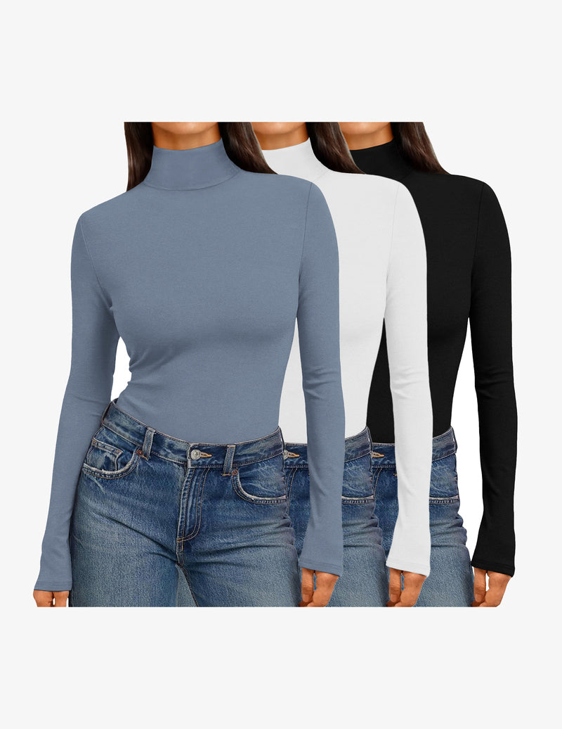 3 Pack Mock Turtleneck Tops Long Sleeve Shirts