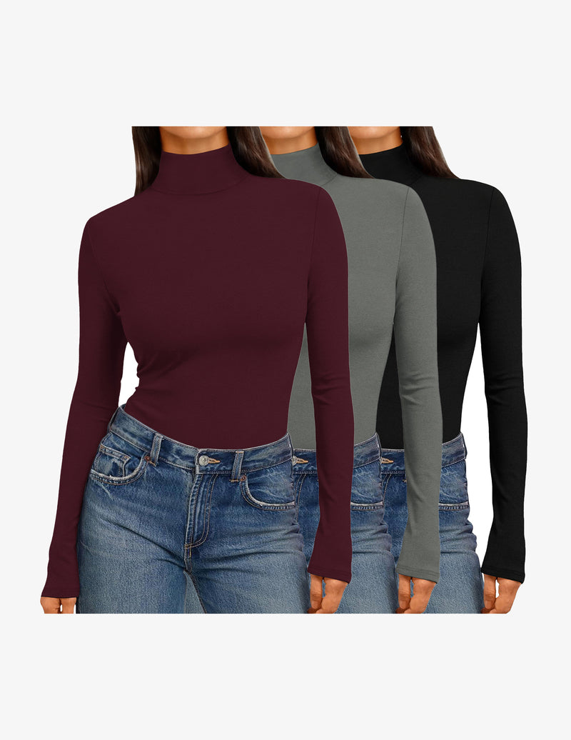 3 Pack Mock Turtleneck Tops Long Sleeve Shirts