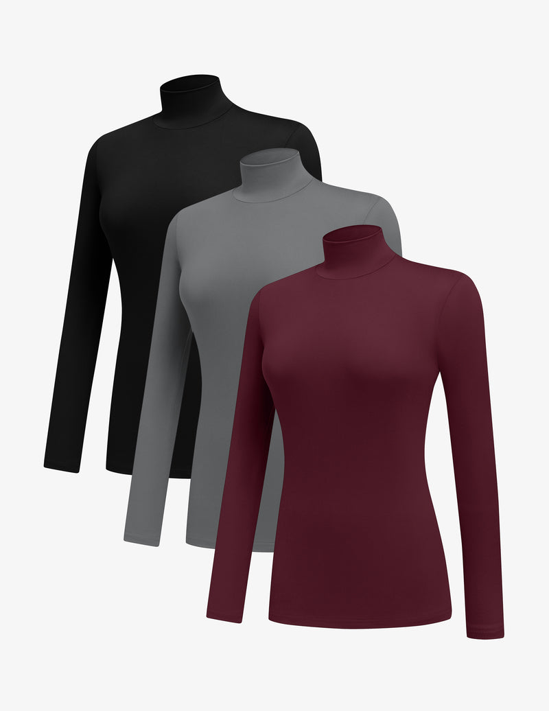 3 Pack Mock Turtleneck Tops Long Sleeve Shirts