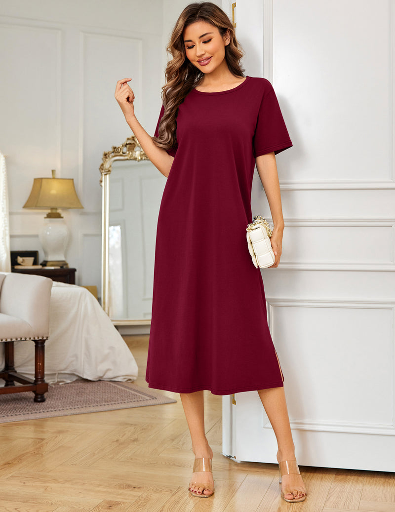 Ekouaer Cotton Full Length Nightgown Long Sleepshirt Short Sleeve