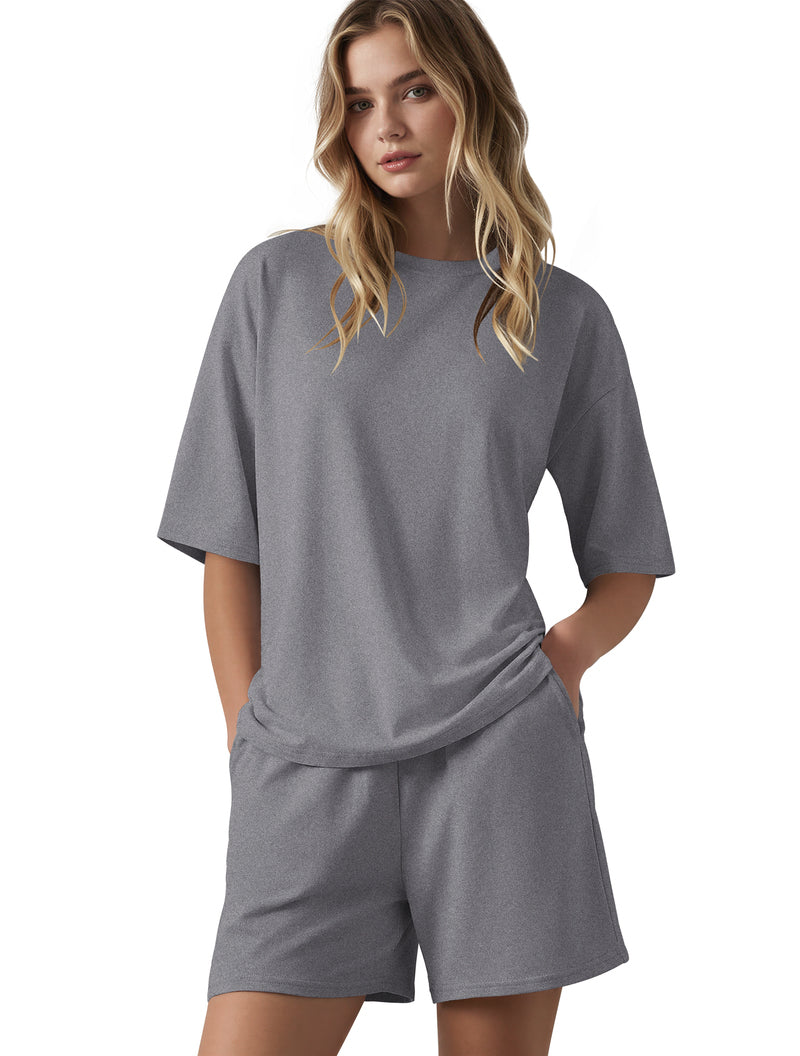 Oversized lounge set in dark gray: loose T-shirt with matching casual shorts