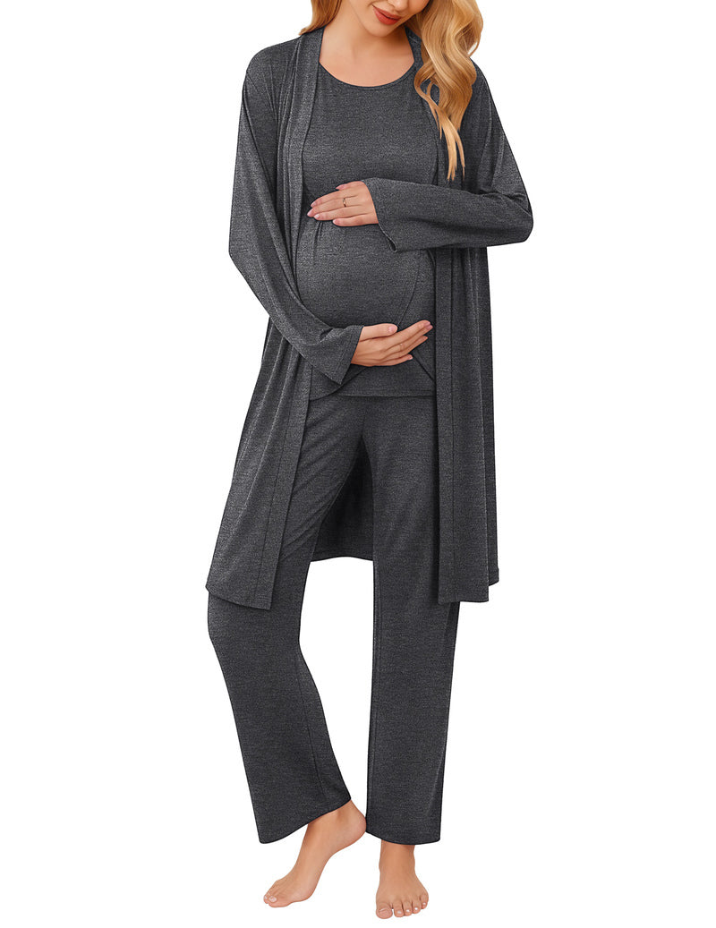 Ekouaer Maternity Nursing Robe Set 3-Piece | Tank Top + Pants + Robe