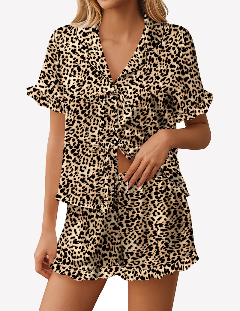 Satin Pajama Silky Pj Short Set Bow Front Tie Up Loungewear