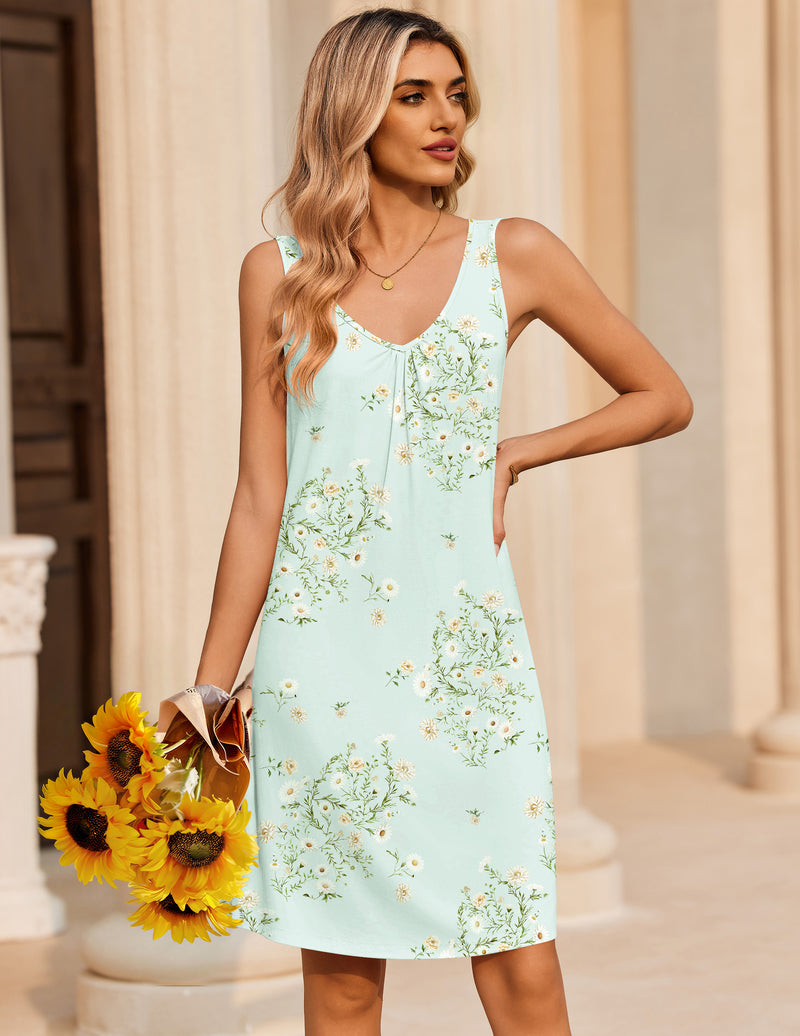 Nightgown sleeveless V-neck mint green with small floral print