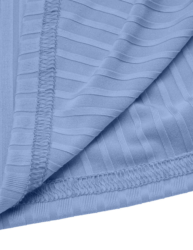 Light blue ribbed maternity tank fabric detail with stitched ruched seam