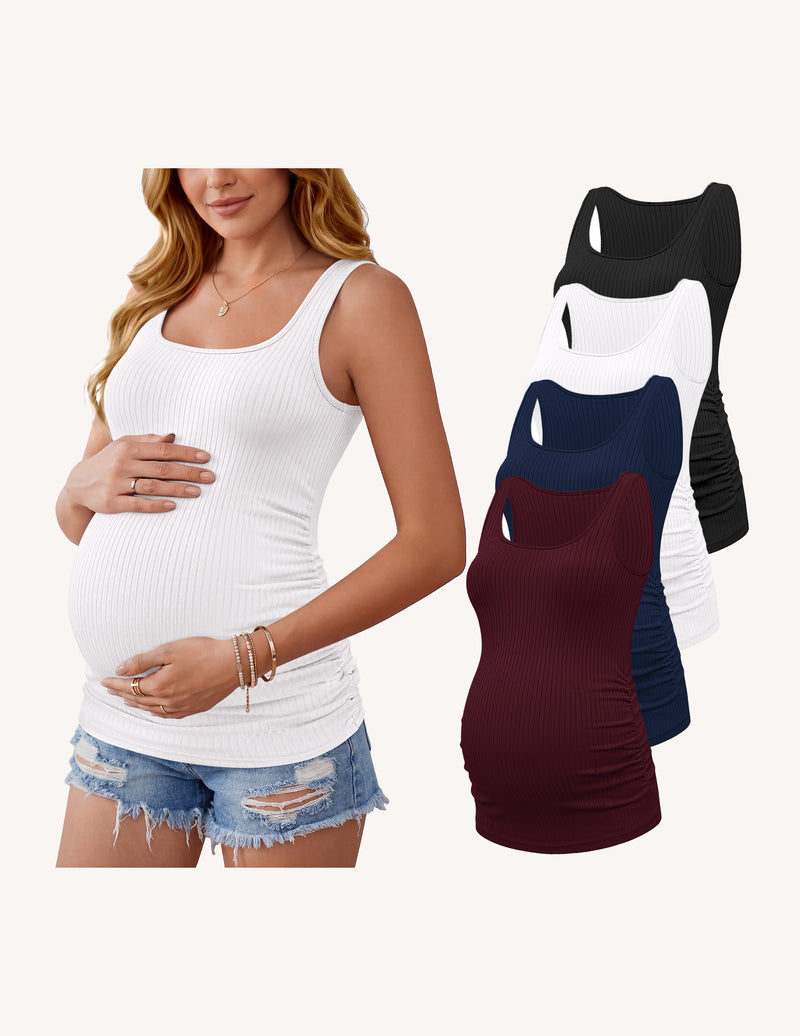 Maternity tank top, ribbed knit with ruched sides, deep burgundy color