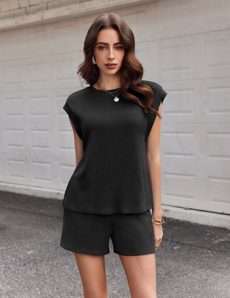 Ekouaer 2 Piece Lounge Set Cap Sleeve Top & Shorts with Pockets
