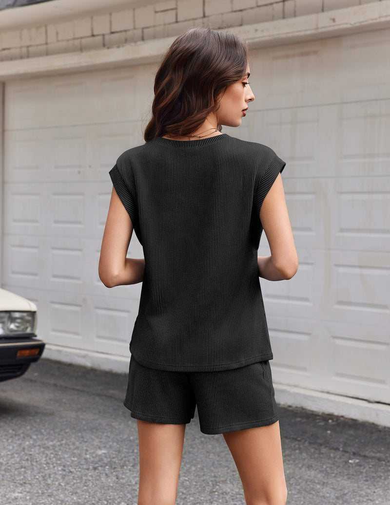 Ekouaer 2 Piece Lounge Set Cap Sleeve Top & Shorts with Pockets
