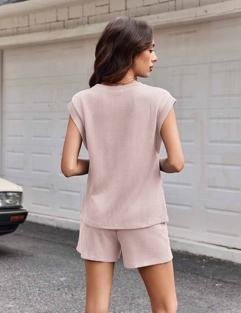 Ekouaer 2 Piece Lounge Set Cap Sleeve Top & Shorts with Pockets