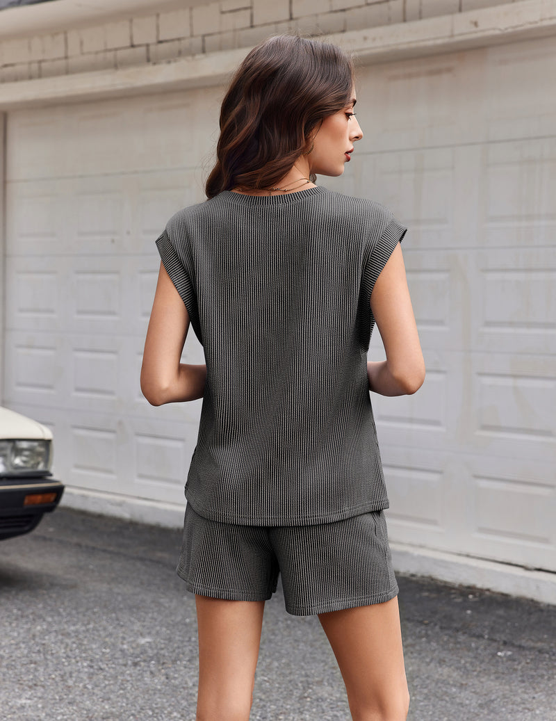 Ekouaer 2 Piece Lounge Set Cap Sleeve Top & Shorts with Pockets