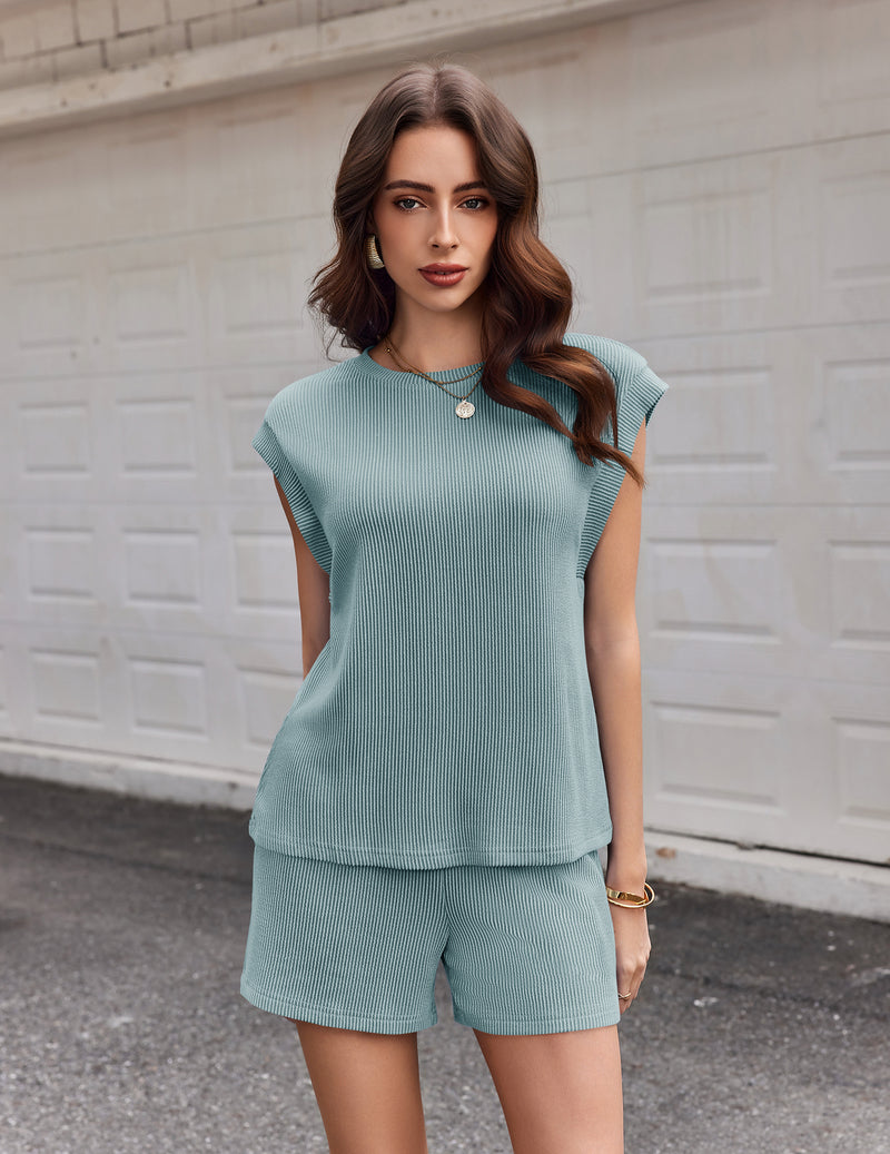 Ekouaer 2 Piece Lounge Set Cap Sleeve Top & Shorts with Pockets