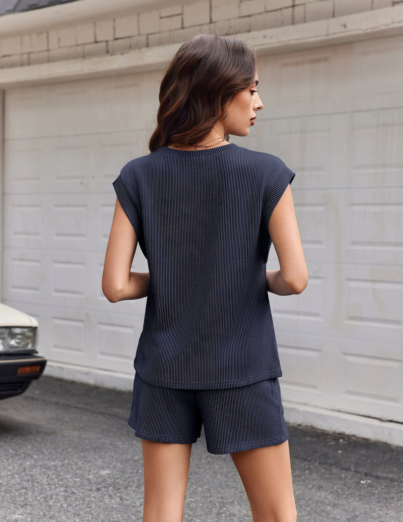 Ekouaer 2 Piece Lounge Set Cap Sleeve Top & Shorts with Pockets