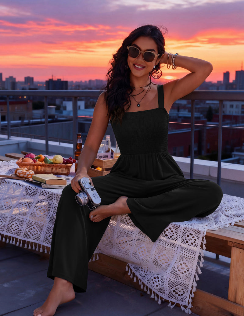 Ekouaer Women's Boho Wide Leg Jumpsuit with Pockets