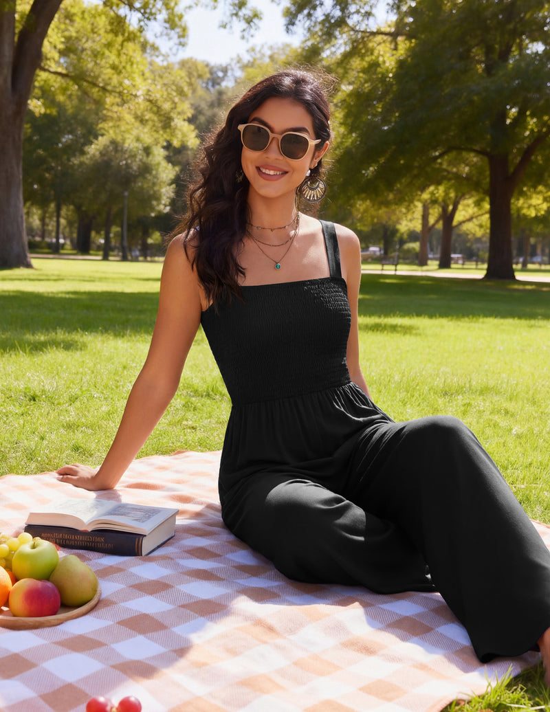 Ekouaer Women's Boho Wide Leg Jumpsuit with Pockets