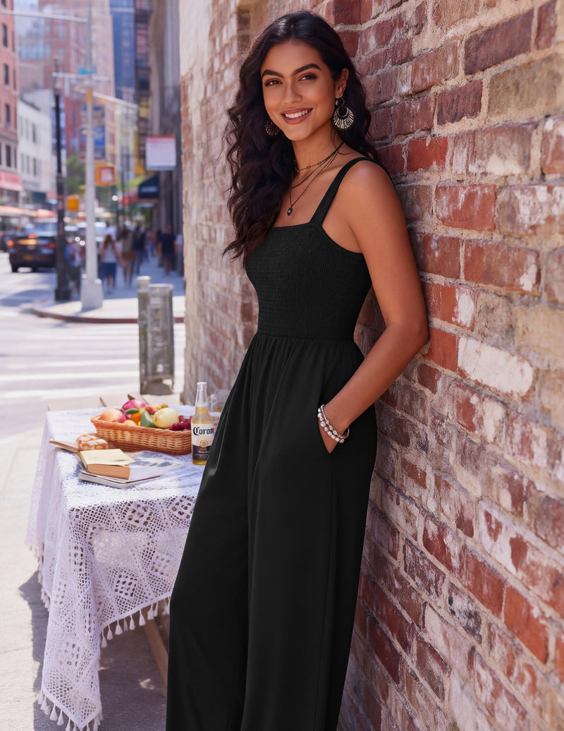 Ekouaer Women's Boho Wide Leg Jumpsuit with Pockets