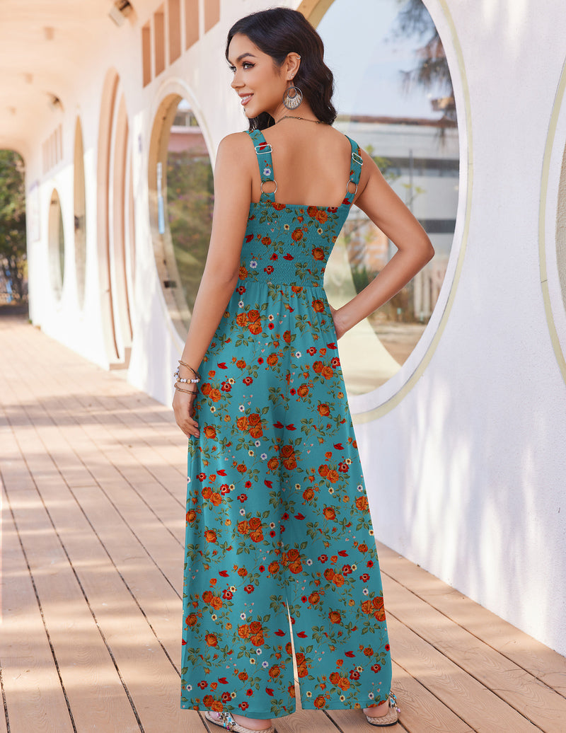 Ekouaer Women's Boho Wide Leg Jumpsuit with Pockets