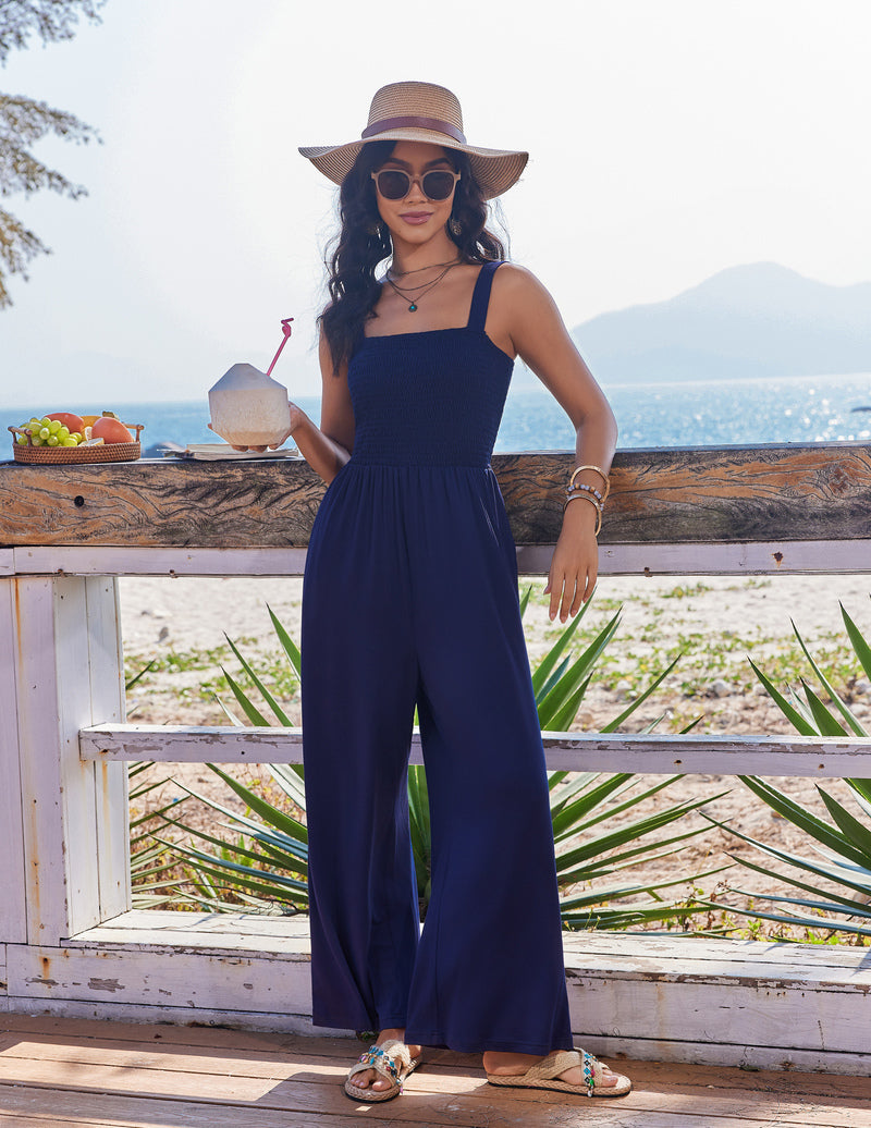 Ekouaer Women's Boho Wide Leg Jumpsuit with Pockets