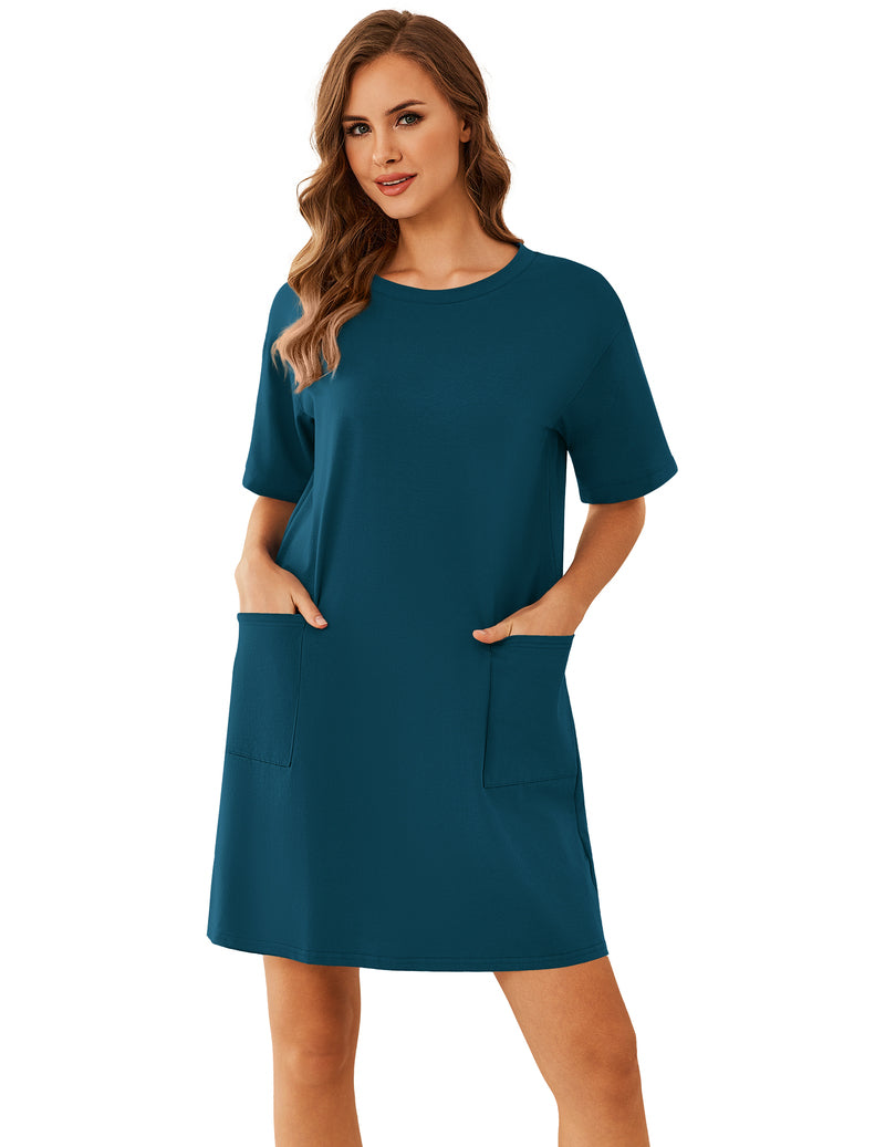 Ekouaer Cotton Nightgown Short Sleeve Sleep Shirt with Pocket