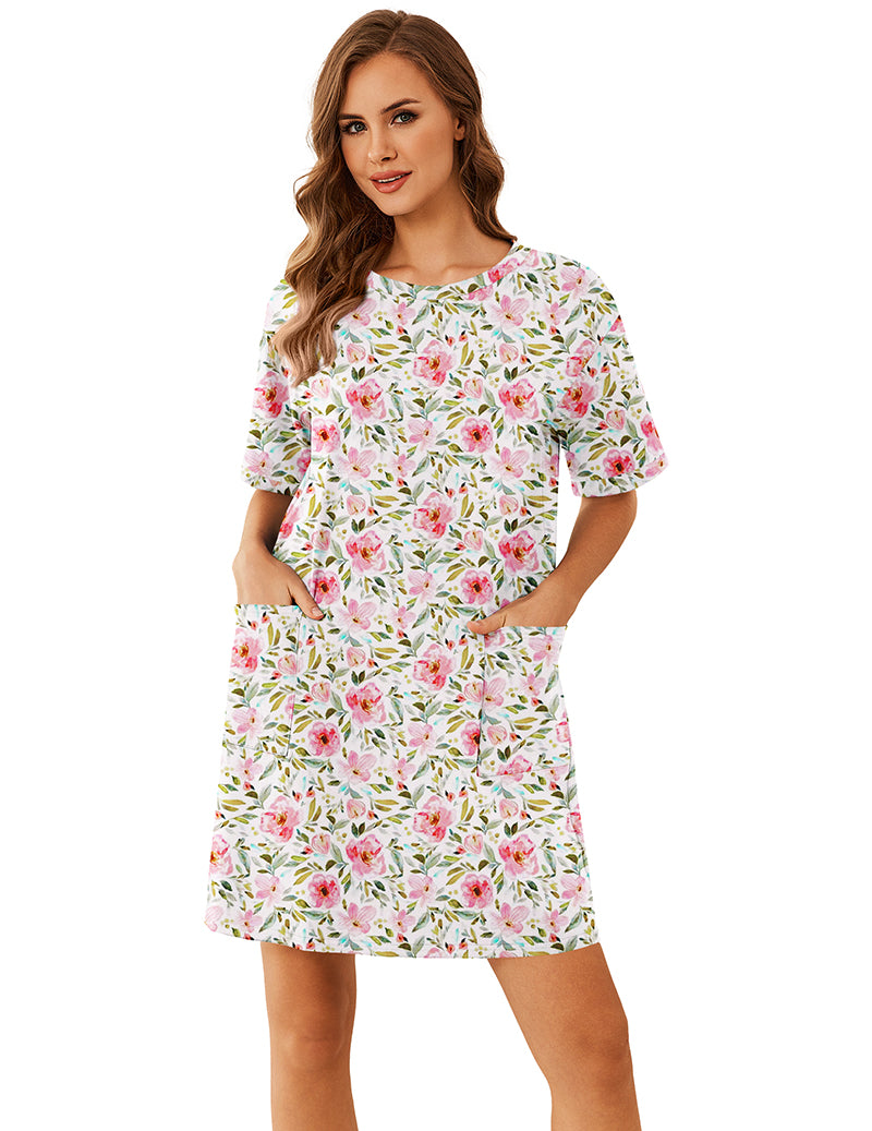 Ekouaer Cotton Nightgown Short Sleeve Sleep Shirt with Pocket