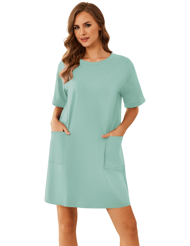 Ekouaer Cotton Nightgown Short Sleeve Sleep Shirt with Pocket