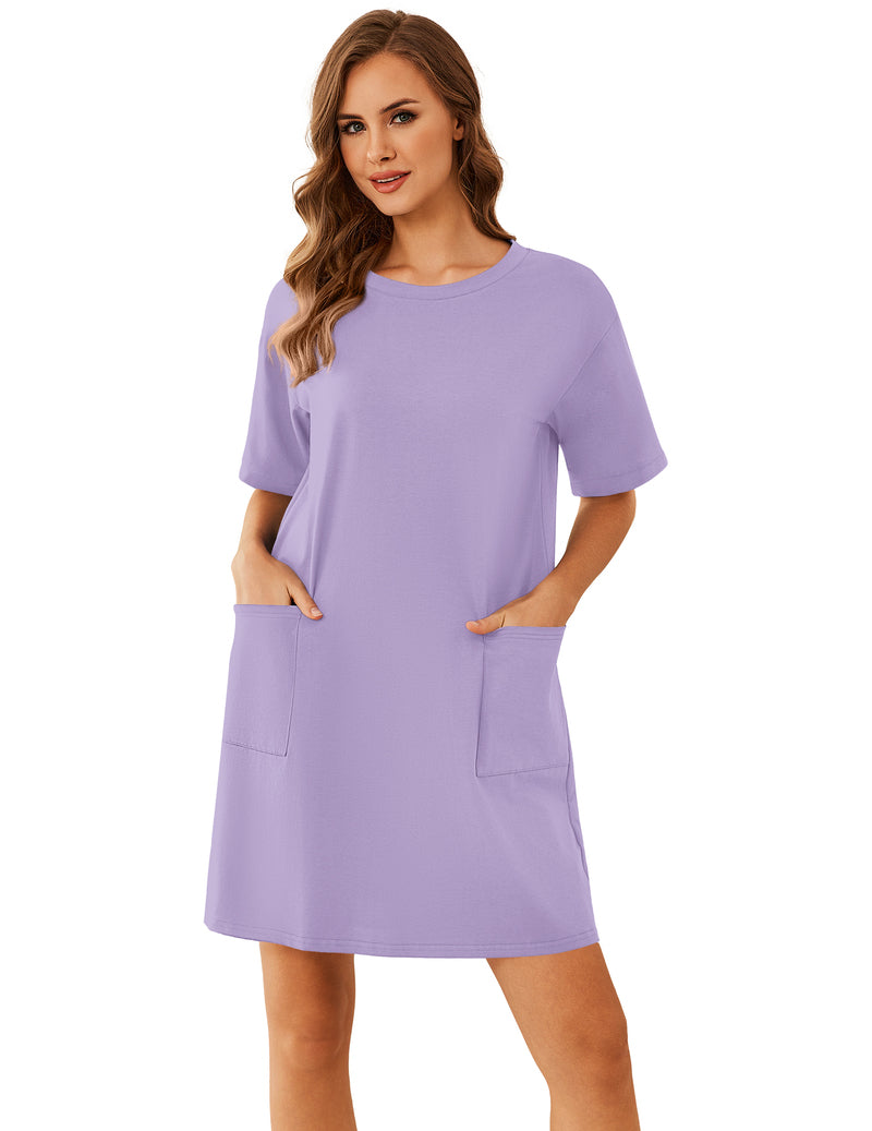 Ekouaer Cotton Nightgown Short Sleeve Sleep Shirt with Pocket