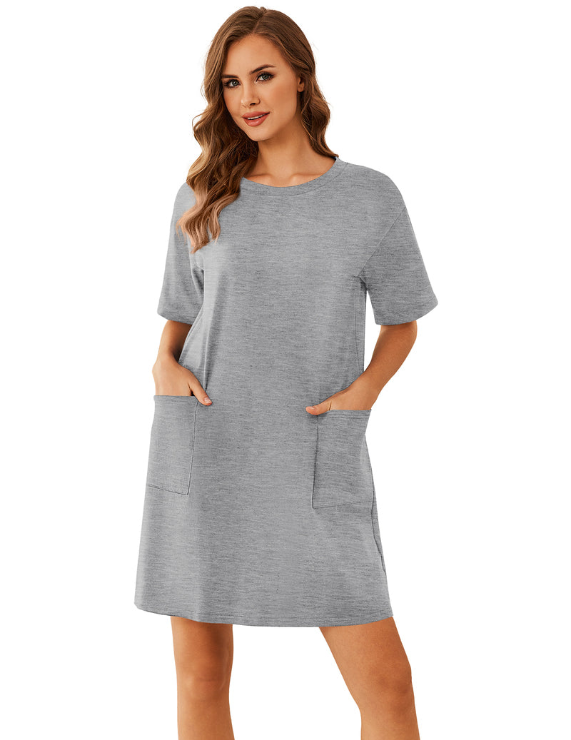 Ekouaer Cotton Nightgown Short Sleeve Sleep Shirt with Pocket