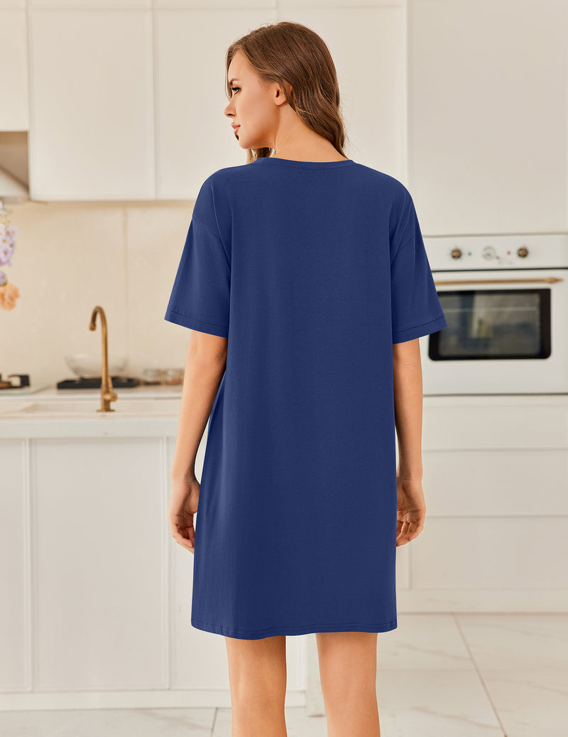 Ekouaer Cotton Nightgown Short Sleeve Sleep Shirt with Pocket
