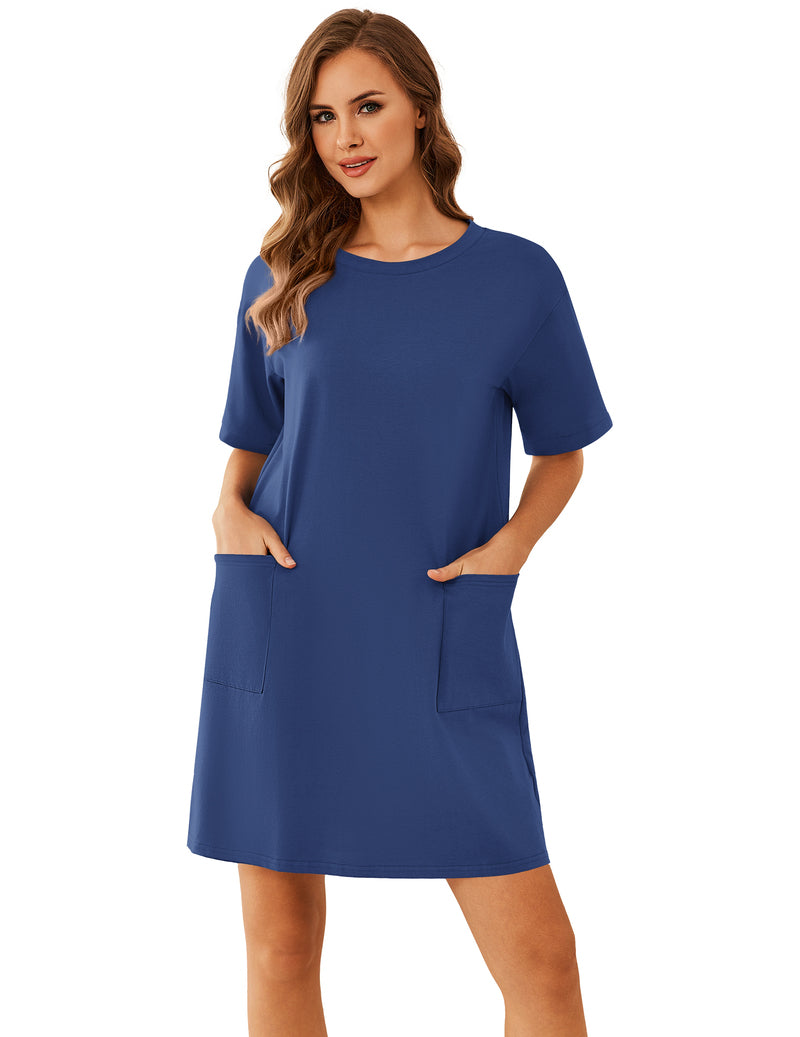Ekouaer Cotton Nightgown Short Sleeve Sleep Shirt with Pocket