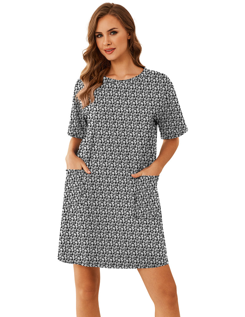 Ekouaer Cotton Nightgown Short Sleeve Sleep Shirt with Pocket