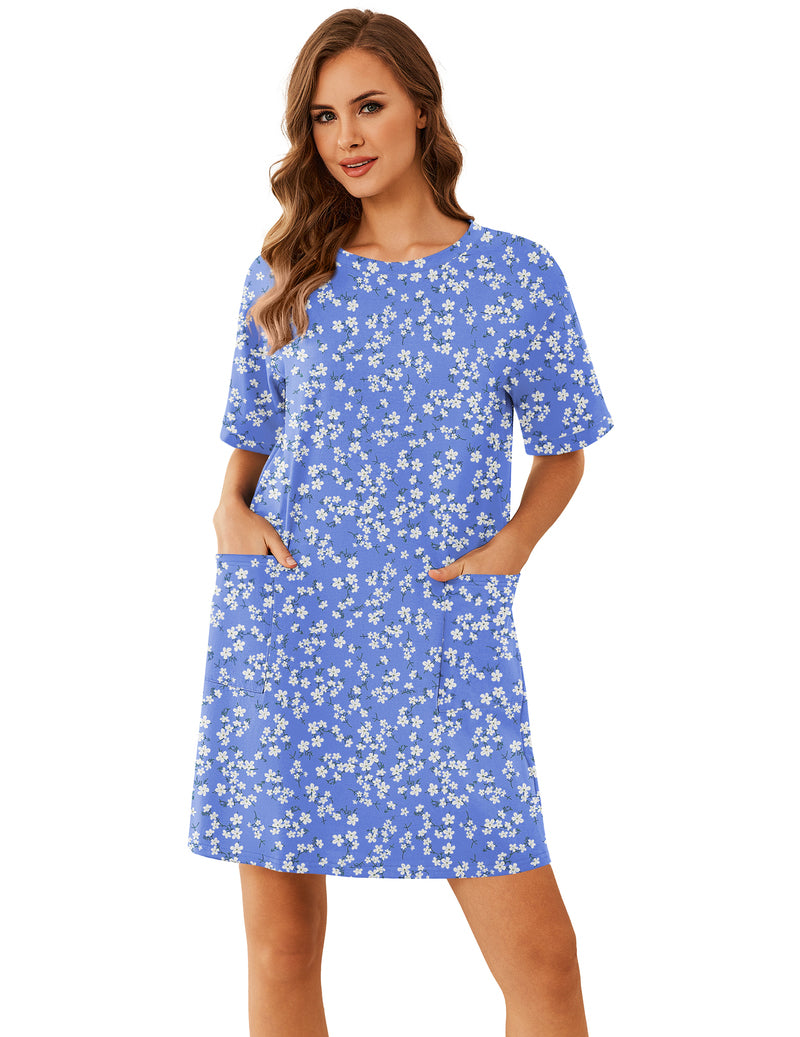 Ekouaer Cotton Nightgown Short Sleeve Sleep Shirt with Pocket