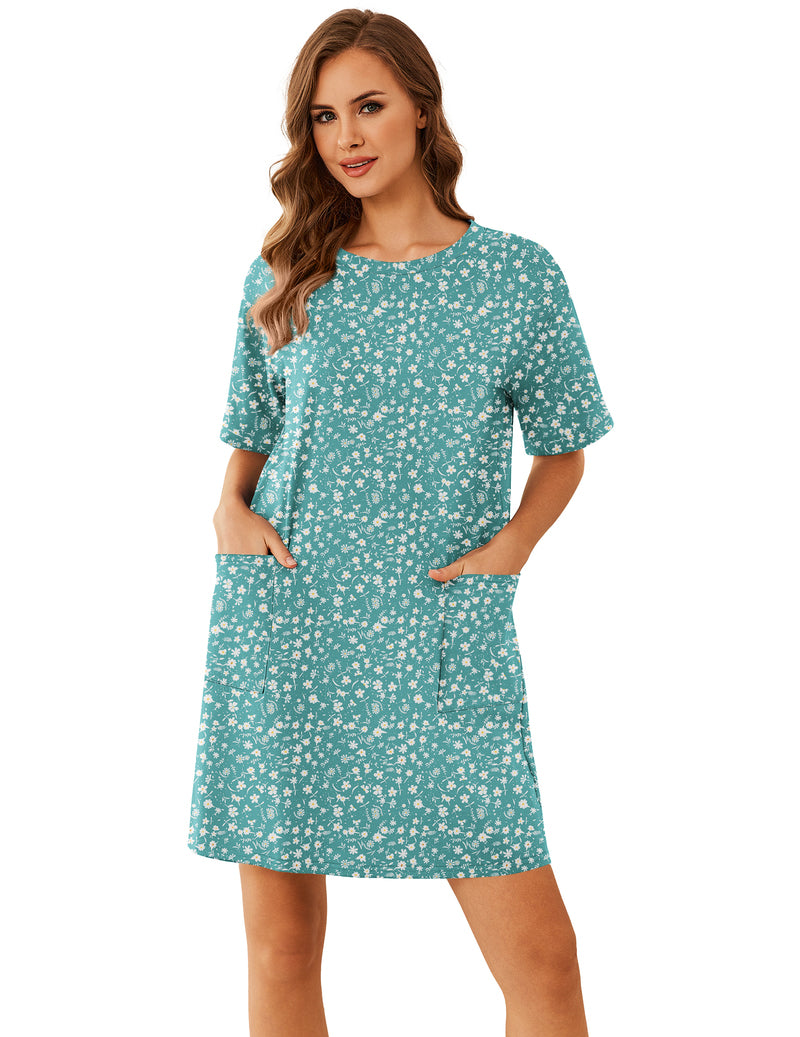 Ekouaer Cotton Nightgown Short Sleeve Sleep Shirt with Pocket