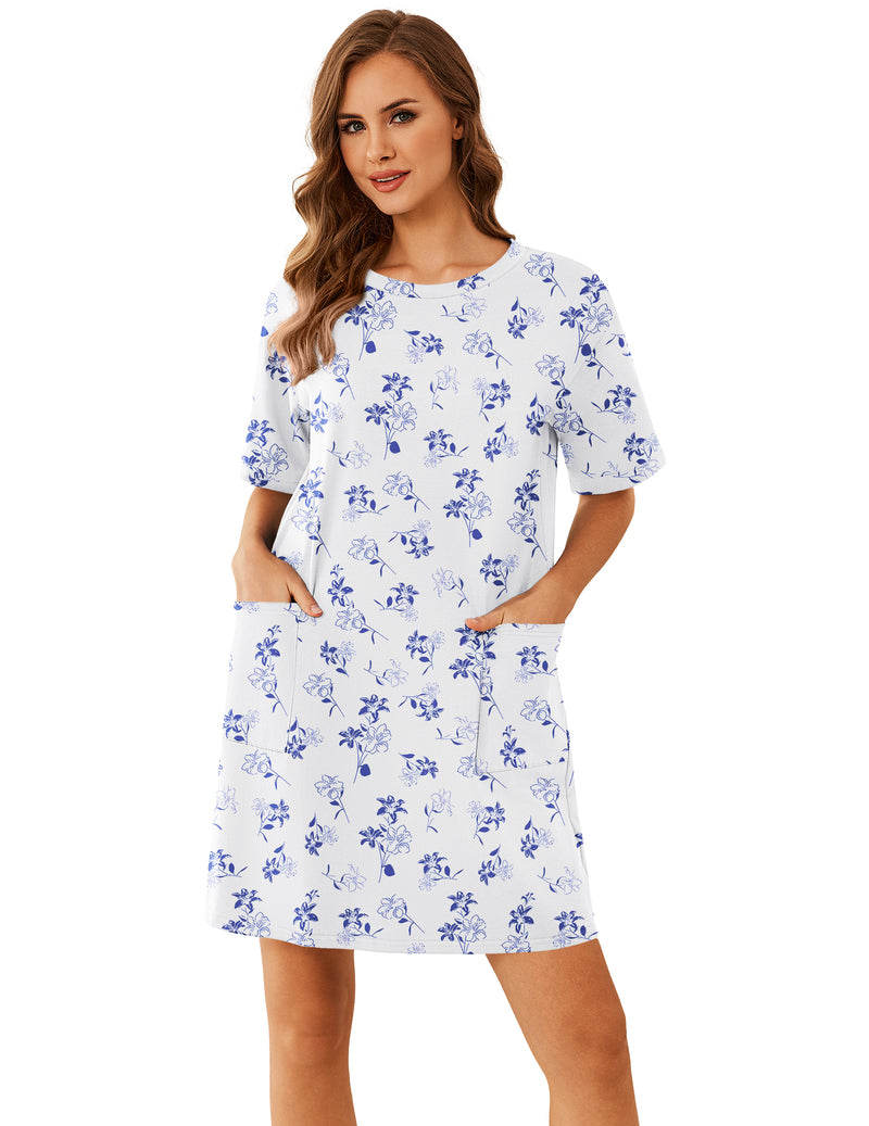 Ekouaer Cotton Nightgown Short Sleeve Sleep Shirt with Pocket