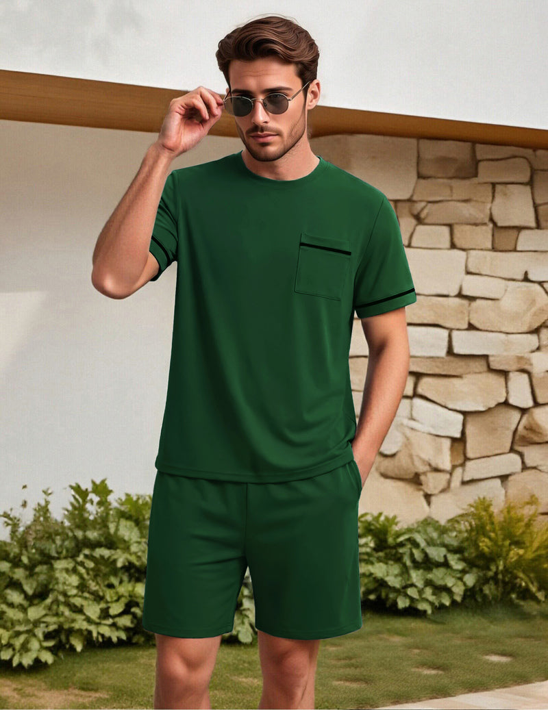 Ekouaer Men's Short Sleeve Shirts & Shorts 2-Piece Pajama Set