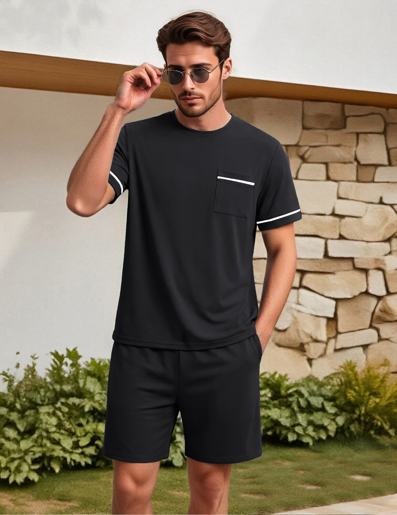 Ekouaer Men's Short Sleeve Shirts & Shorts 2-Piece Pajama Set