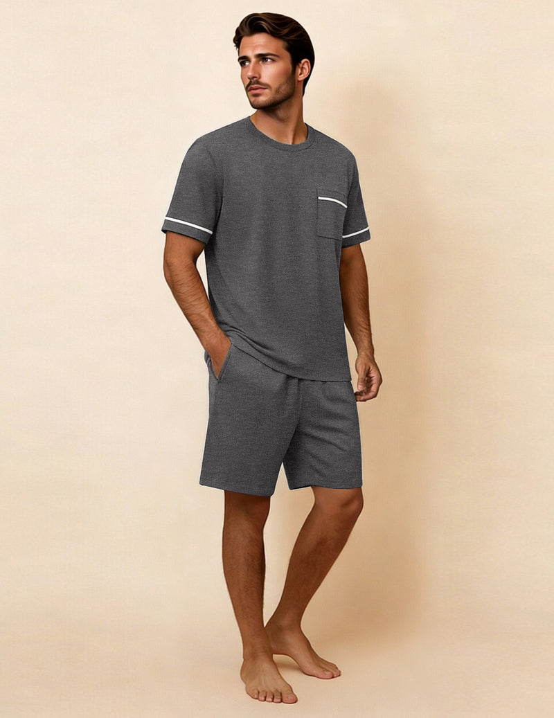Ekouaer Men's Short Sleeve Shirts & Shorts 2-Piece Pajama Set