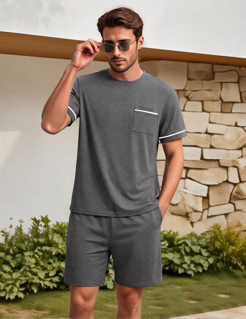 Ekouaer Men's Short Sleeve Shirts & Shorts 2-Piece Pajama Set