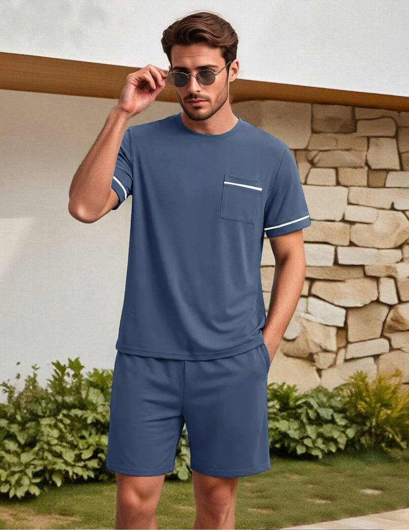 Ekouaer Men's Short Sleeve Shirts & Shorts 2-Piece Pajama Set