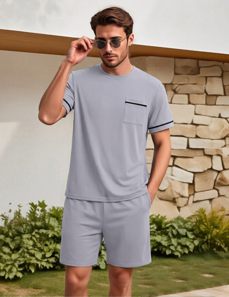 Ekouaer Men's Short Sleeve Shirts & Shorts 2-Piece Pajama Set