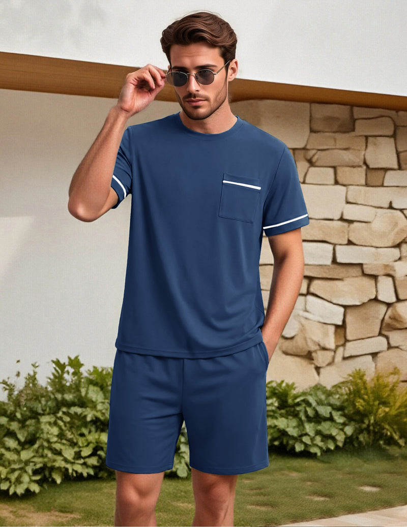 Ekouaer Men's Short Sleeve Shirts & Shorts 2-Piece Pajama Set