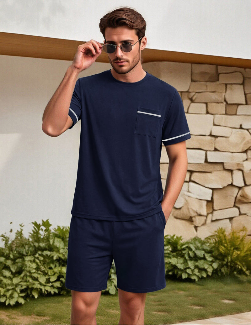 Ekouaer Men's Short Sleeve Shirts & Shorts 2-Piece Pajama Set