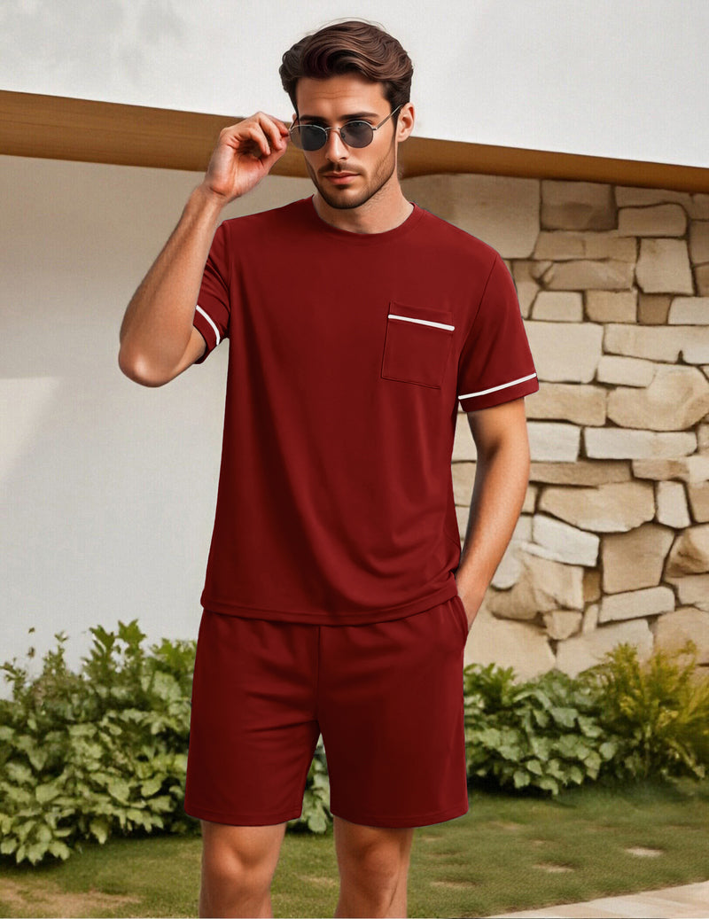 Ekouaer Men's Short Sleeve Shirts & Shorts 2-Piece Pajama Set
