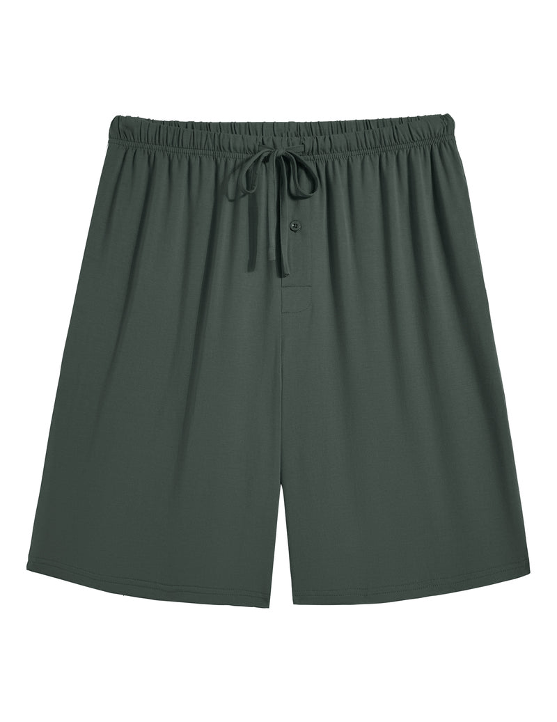 Men's pajama shorts, bamboo rayon, dark green, elastic waistband with drawstring