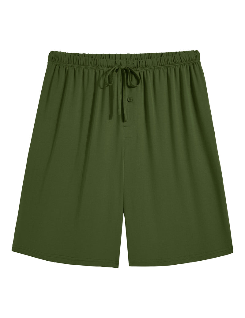 Men's pajama shorts, bamboo rayon, olive green, elastic waistband with drawstring